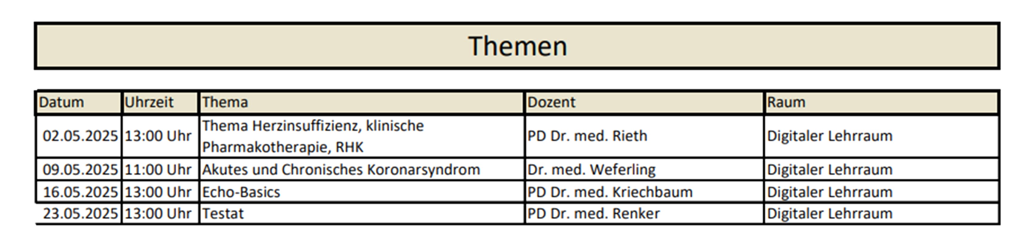 Termine Sommersemester 2025