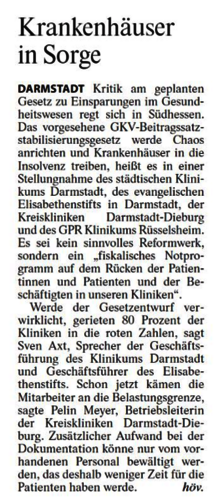 Krankenhäuser in Sorge