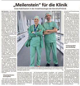 Erste Habilitation Anästhesie in der Kerckhoff-Klinik