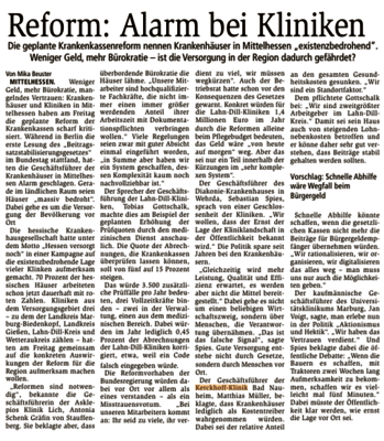 Reformalarm bei Kliniken