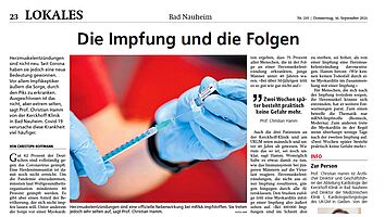Wettterauer Zeitung 16.09.201 Die Impfung und die Folgen